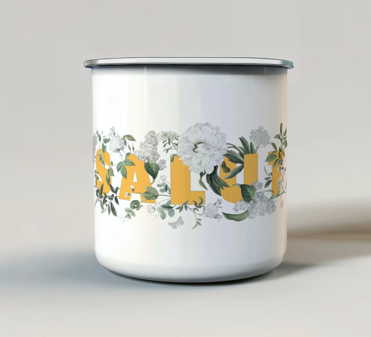 Salute Fiori e Insetti Giallo Bianco tazza in smalto da Studio Frances M
