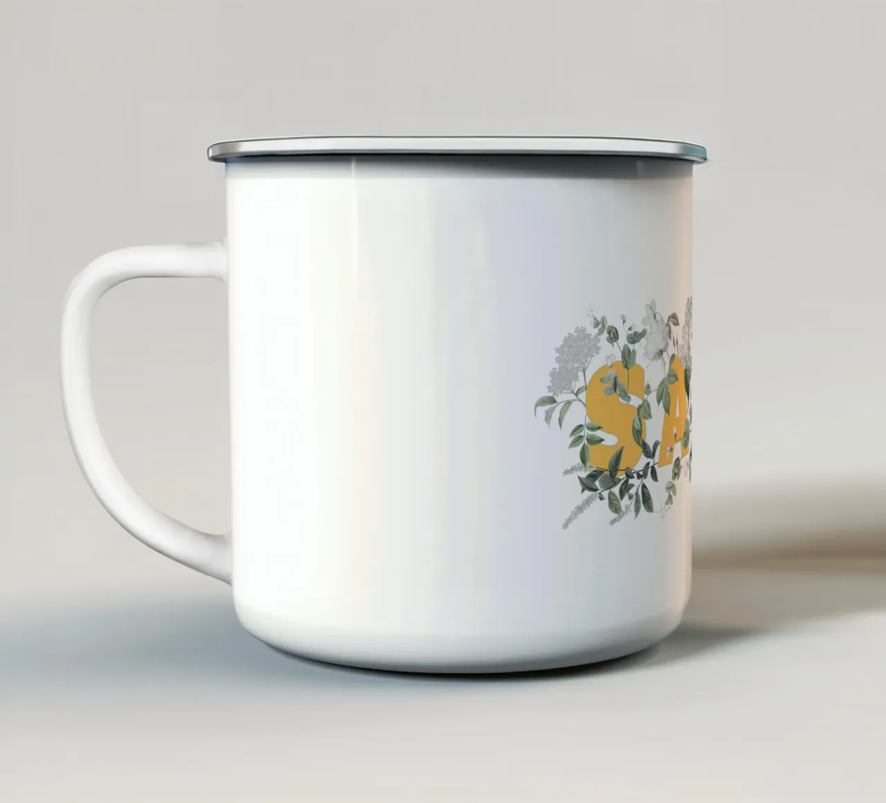 Salute Fiori e Insetti Giallo Bianco tazza in smalto da Studio Frances M