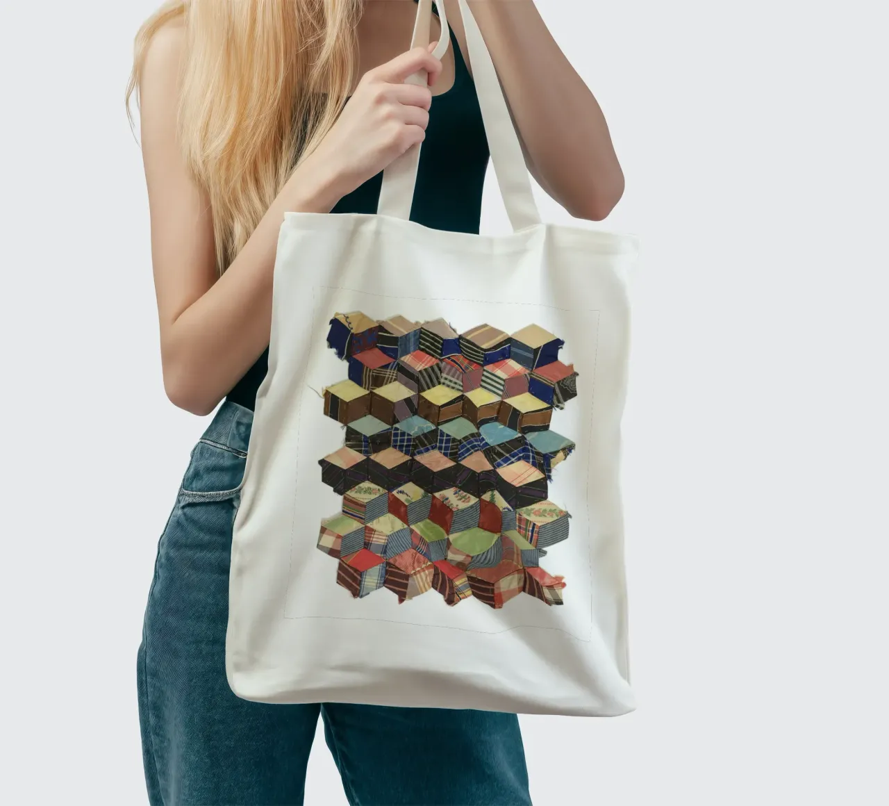 Tumbling Blocks borsa in juta da vintageshop