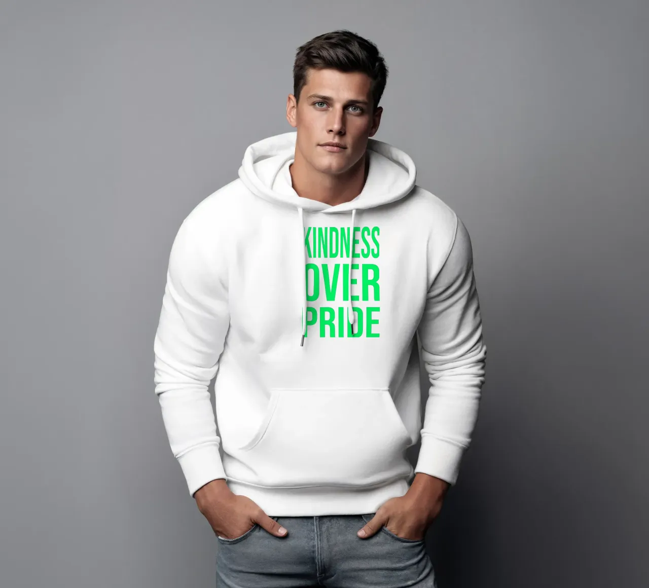 OVER series- bold letters, brave values (5 colors) felpa con cappuccio da FRICKE DESIGN
