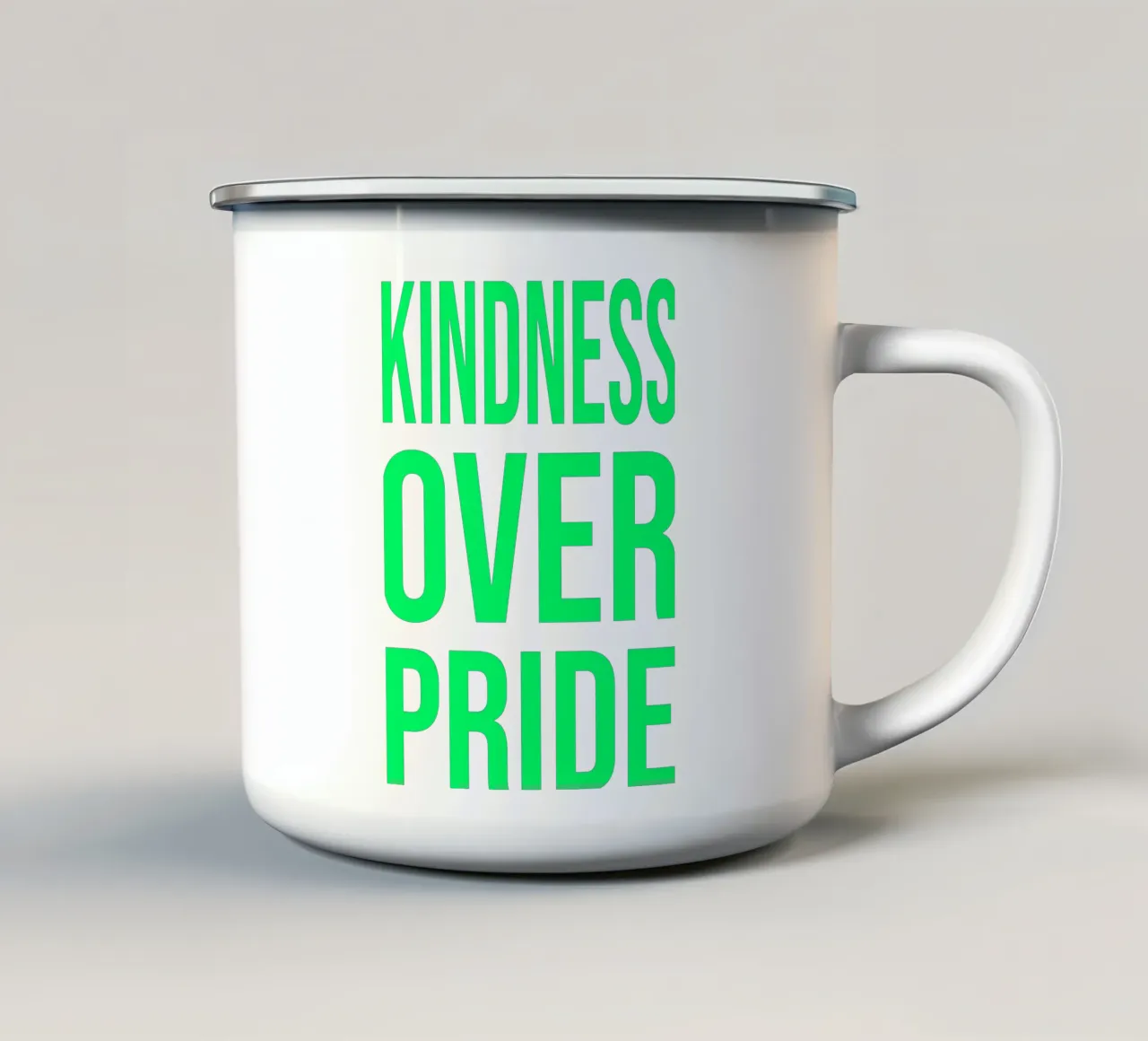 OVER series- bold letters, brave values (5 colors) emaille mok van FRICKE DESIGN