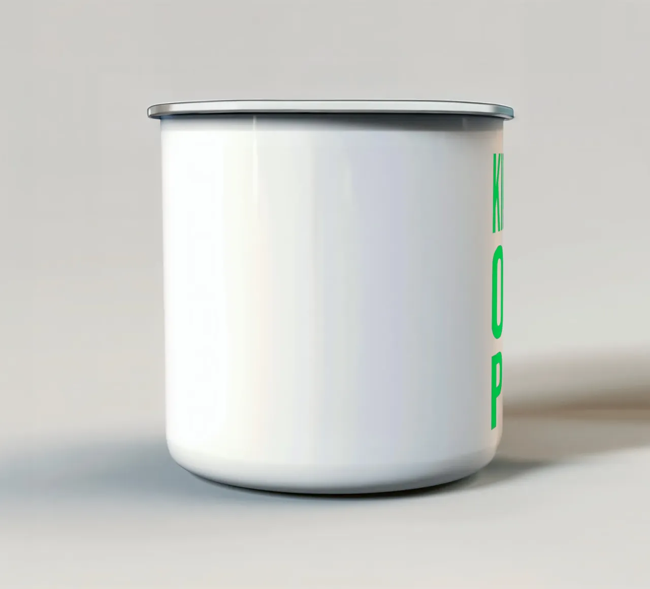 OVER series- bold letters, brave values (5 colors) emaille mok van FRICKE DESIGN