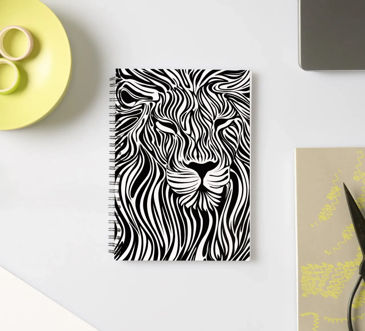 Lion Line Art | Op-Art Design spiral notebook by Autofocus