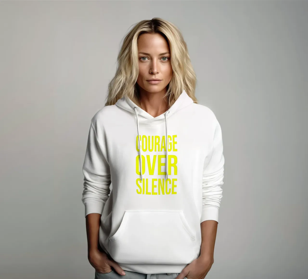 OVER series- bold letters, brave values (5 colors) felpa con cappuccio da FRICKE DESIGN