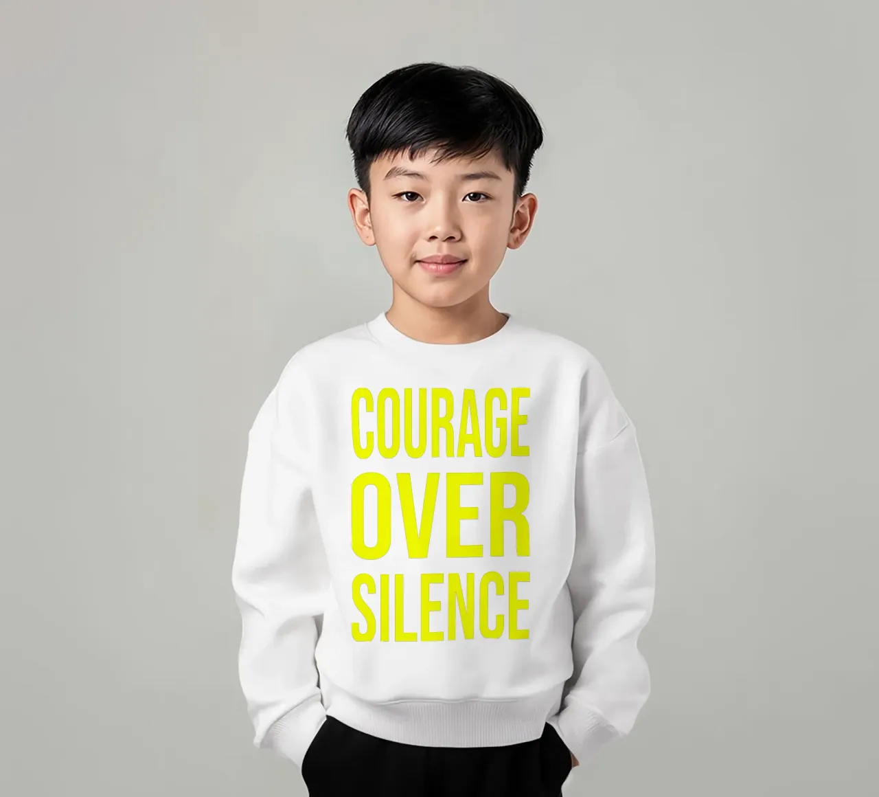 OVER series- bold letters, brave values (5 colors) felpa bambino da FRICKE DESIGN