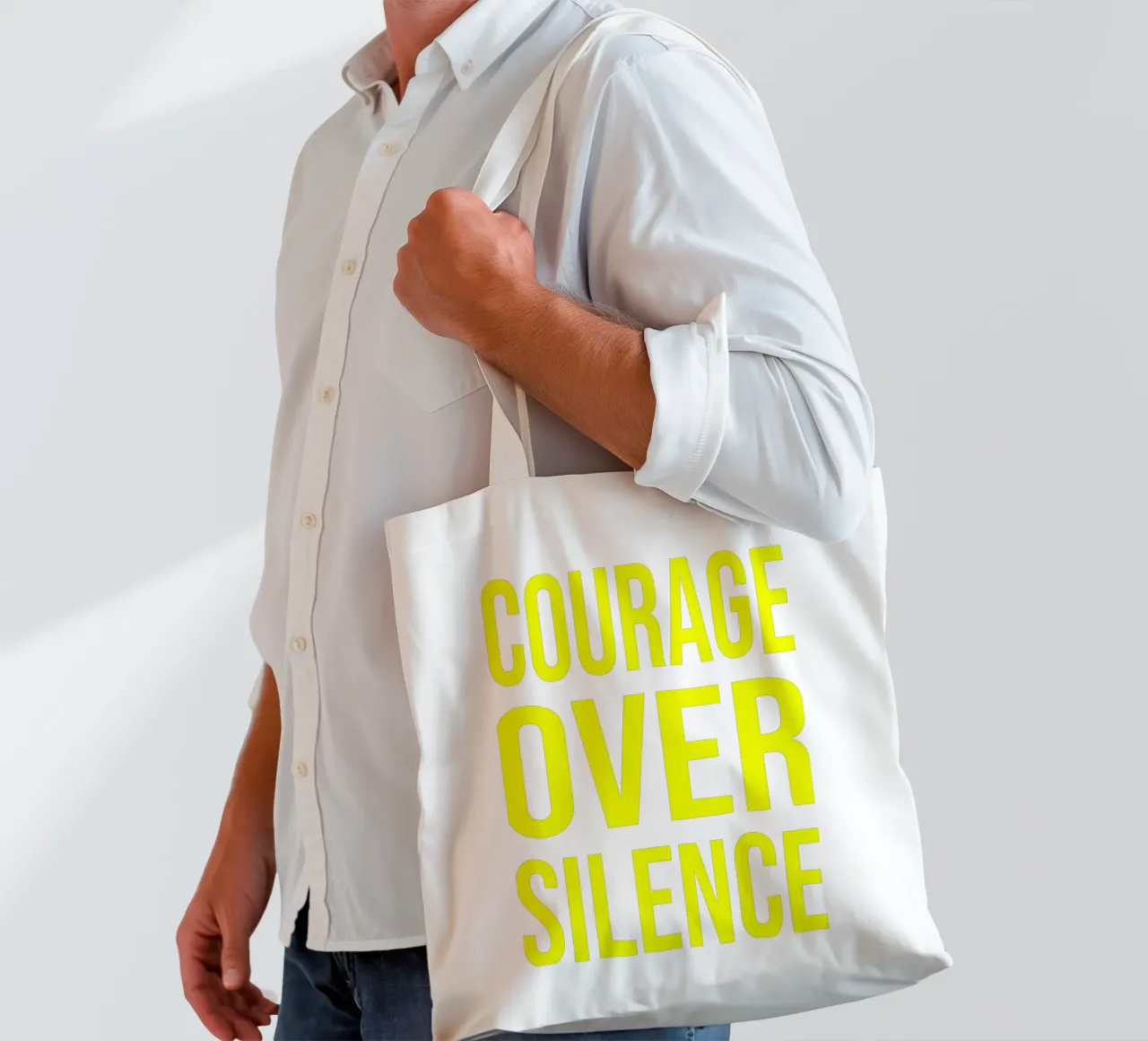OVER series- bold letters, brave values (5 colors) borsa in juta da FRICKE DESIGN
