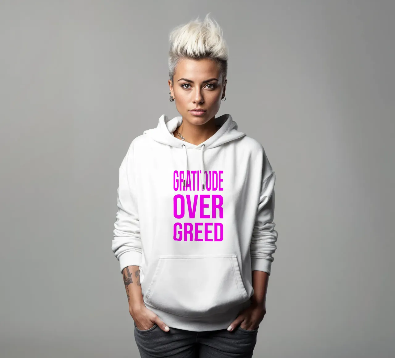 OVER series- bold letters, brave values (5 colors) felpa con cappuccio da FRICKE DESIGN