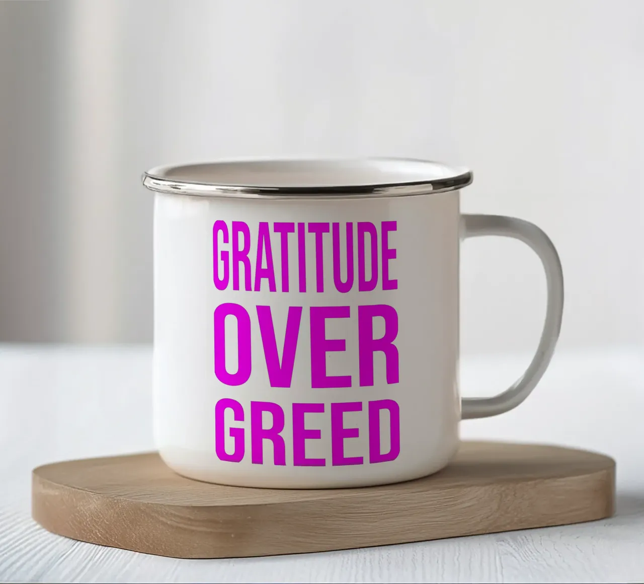 OVER series- bold letters, brave values (5 colors) emaille mok van FRICKE DESIGN