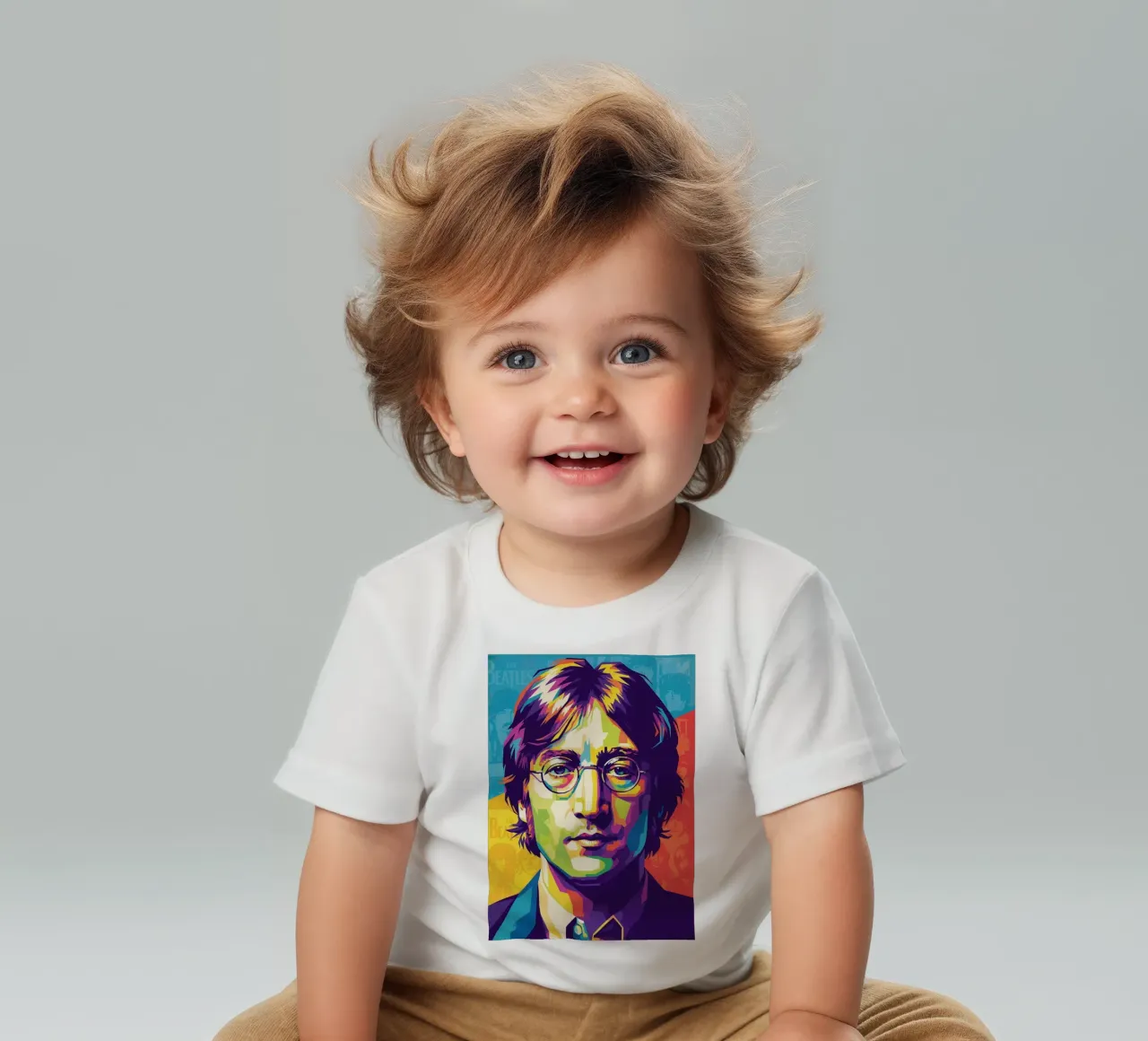 John Lennon colorato pop art maglietta neonato da Hantamrata