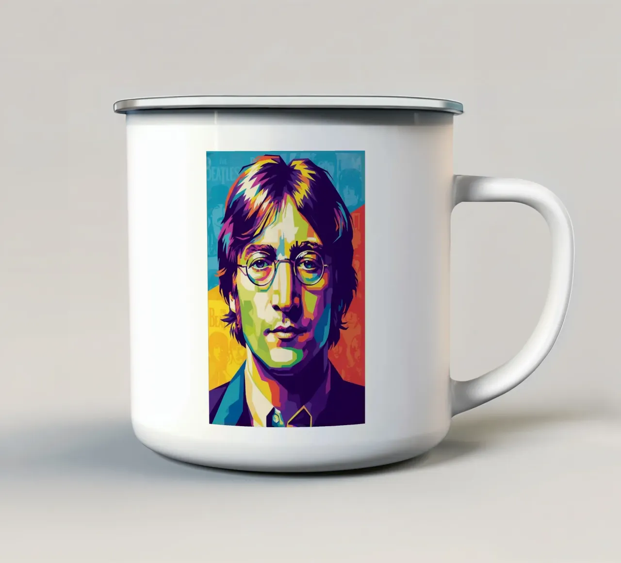 John Lennon colorato pop art tazza in smalto da Hantamrata