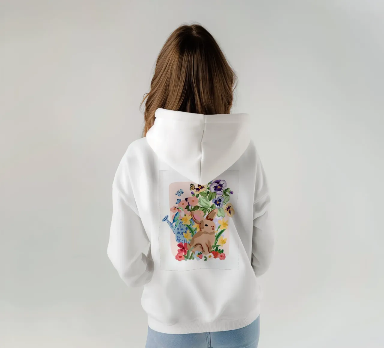 Coniglio e colibrì Primavera floreale felpa con cappuccio da janna shop