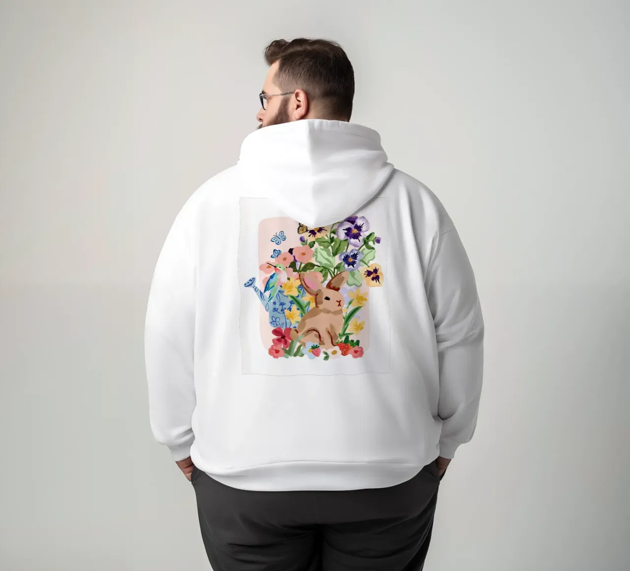 Coniglio e colibrì Primavera floreale felpa con cappuccio da janna shop