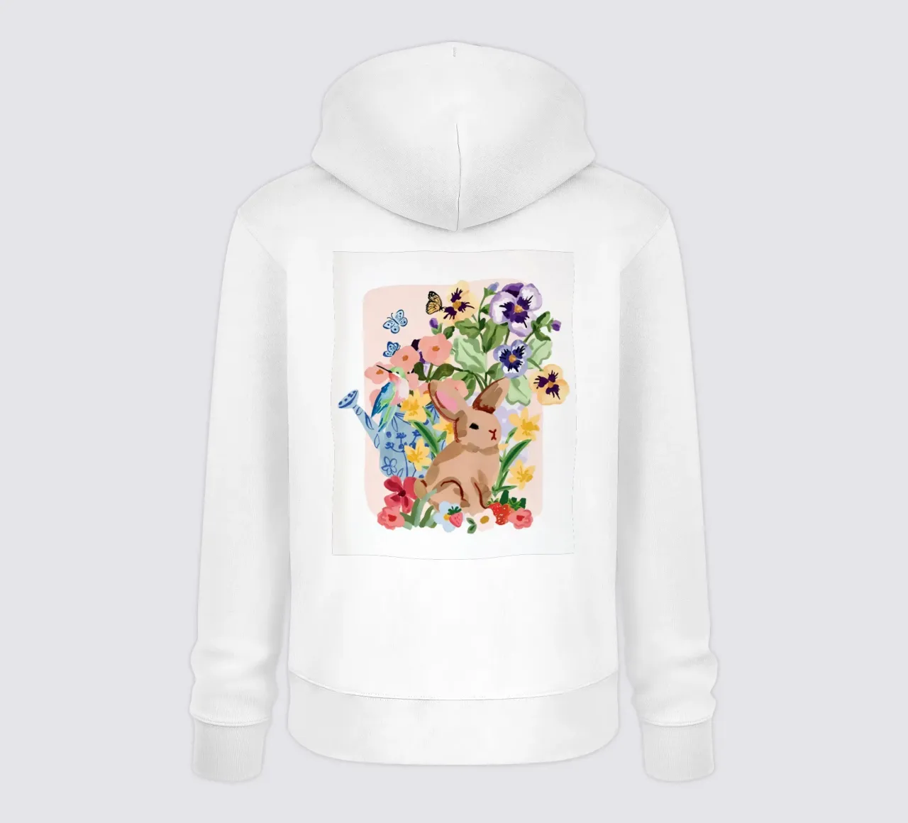 Coniglio e colibrì Primavera floreale felpa con cappuccio da janna shop