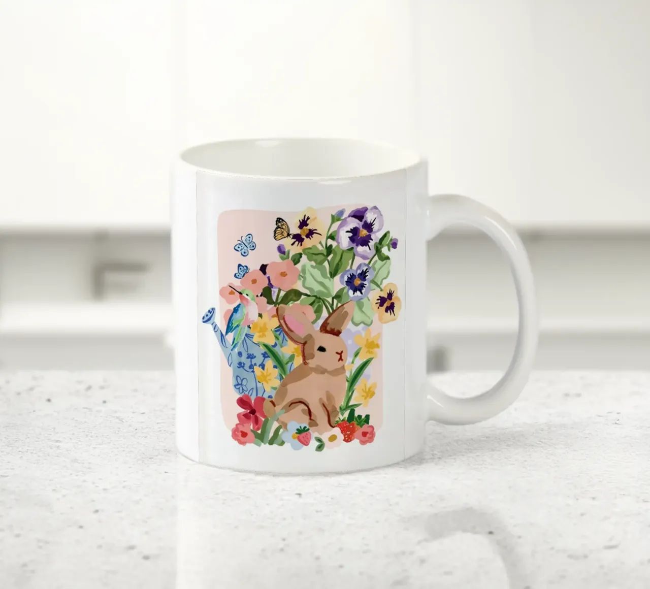 Coniglio e colibrì Primavera floreale tazza in ceramica da janna shop