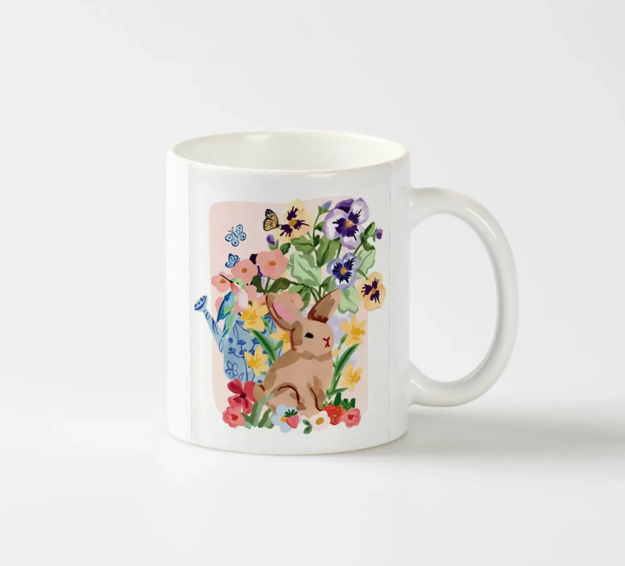 Coniglio e colibrì Primavera floreale tazza in ceramica da janna shop