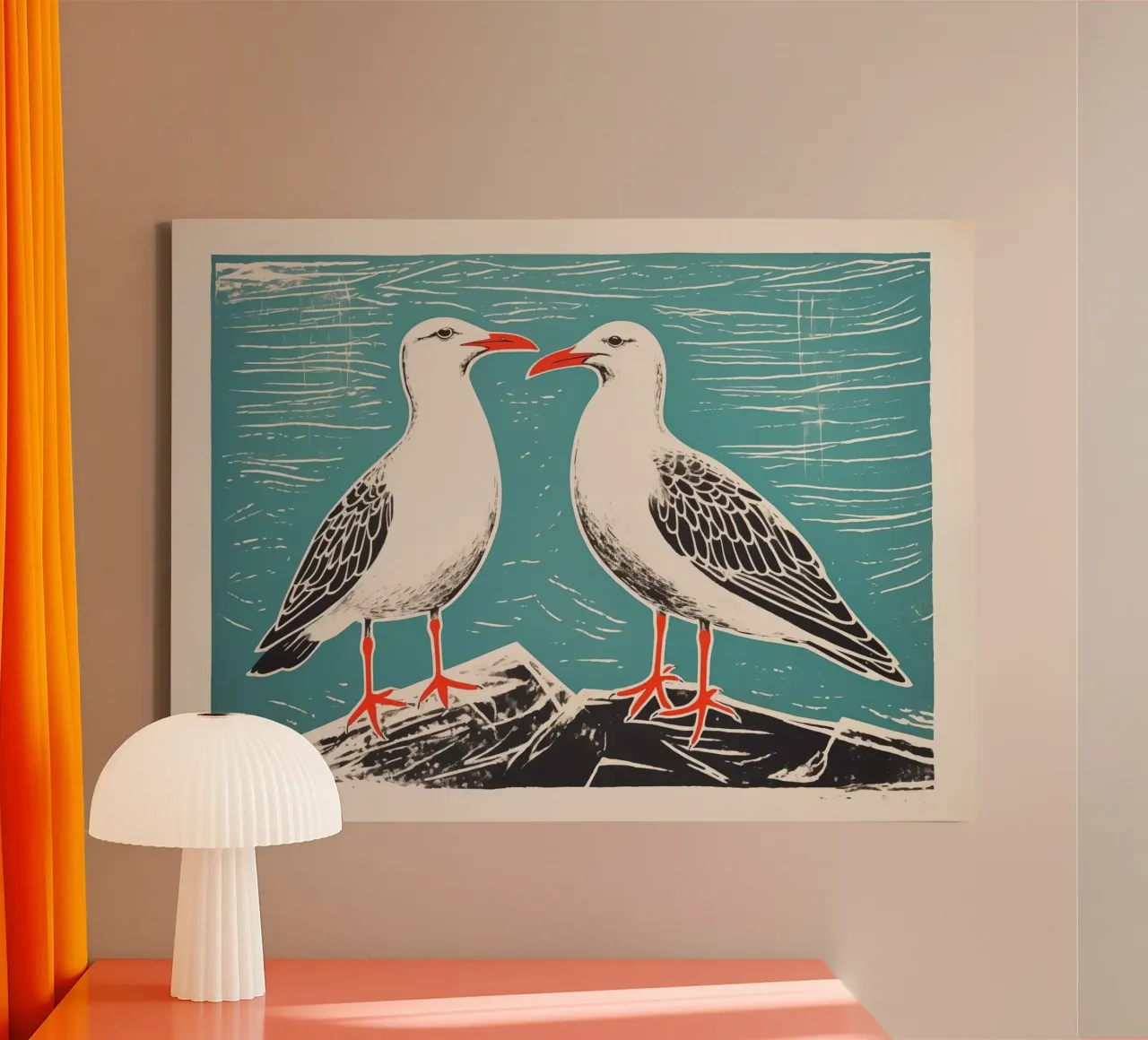 Two seagulls by the sea canvas by Autofocus
