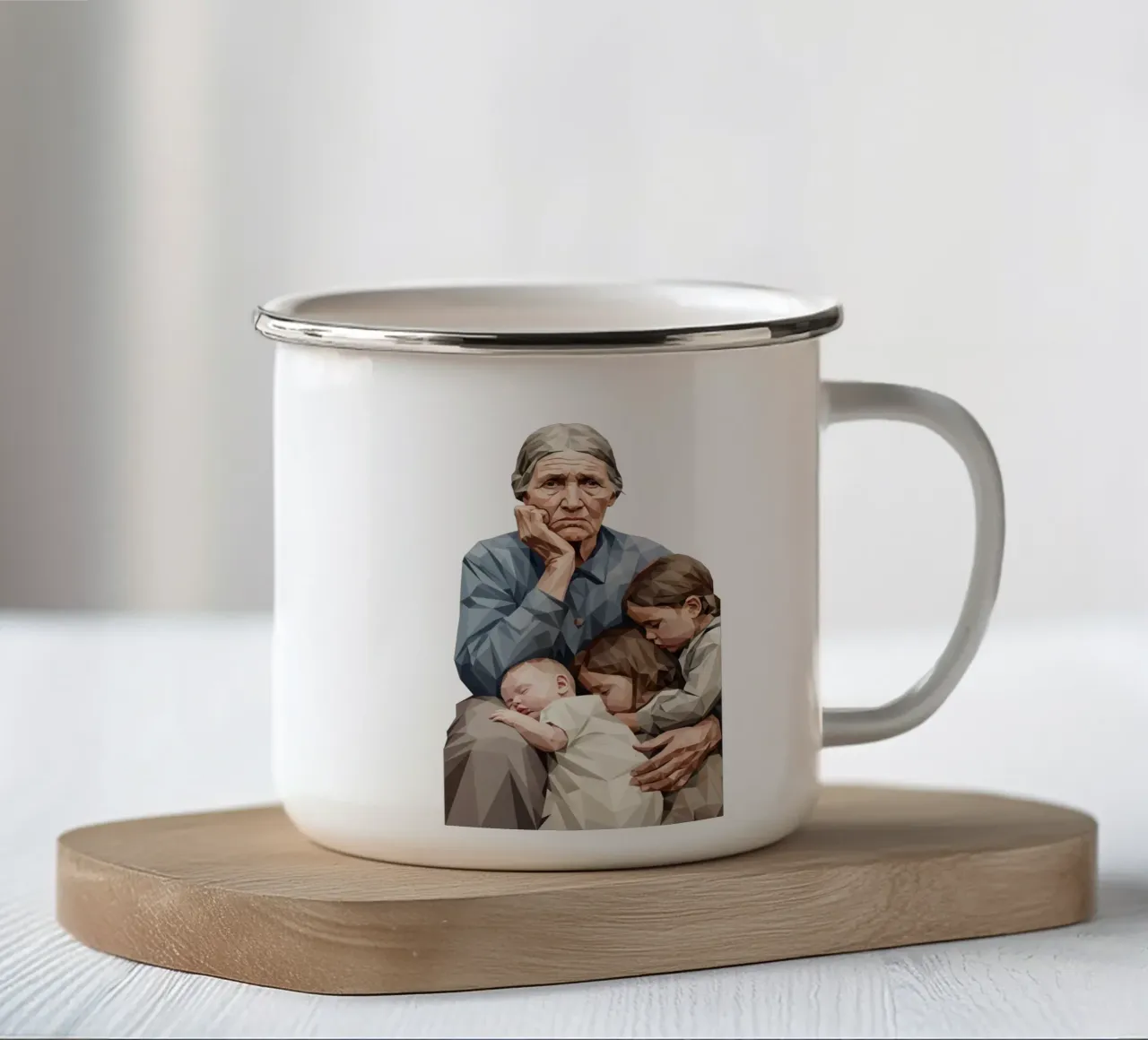 Madre migrante Lowpoly tazza in smalto da Low Profile