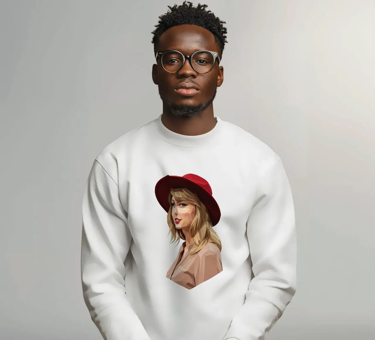 Taylor Swift mit rotem Hut Low Poly Sweatshirt von Low Profile