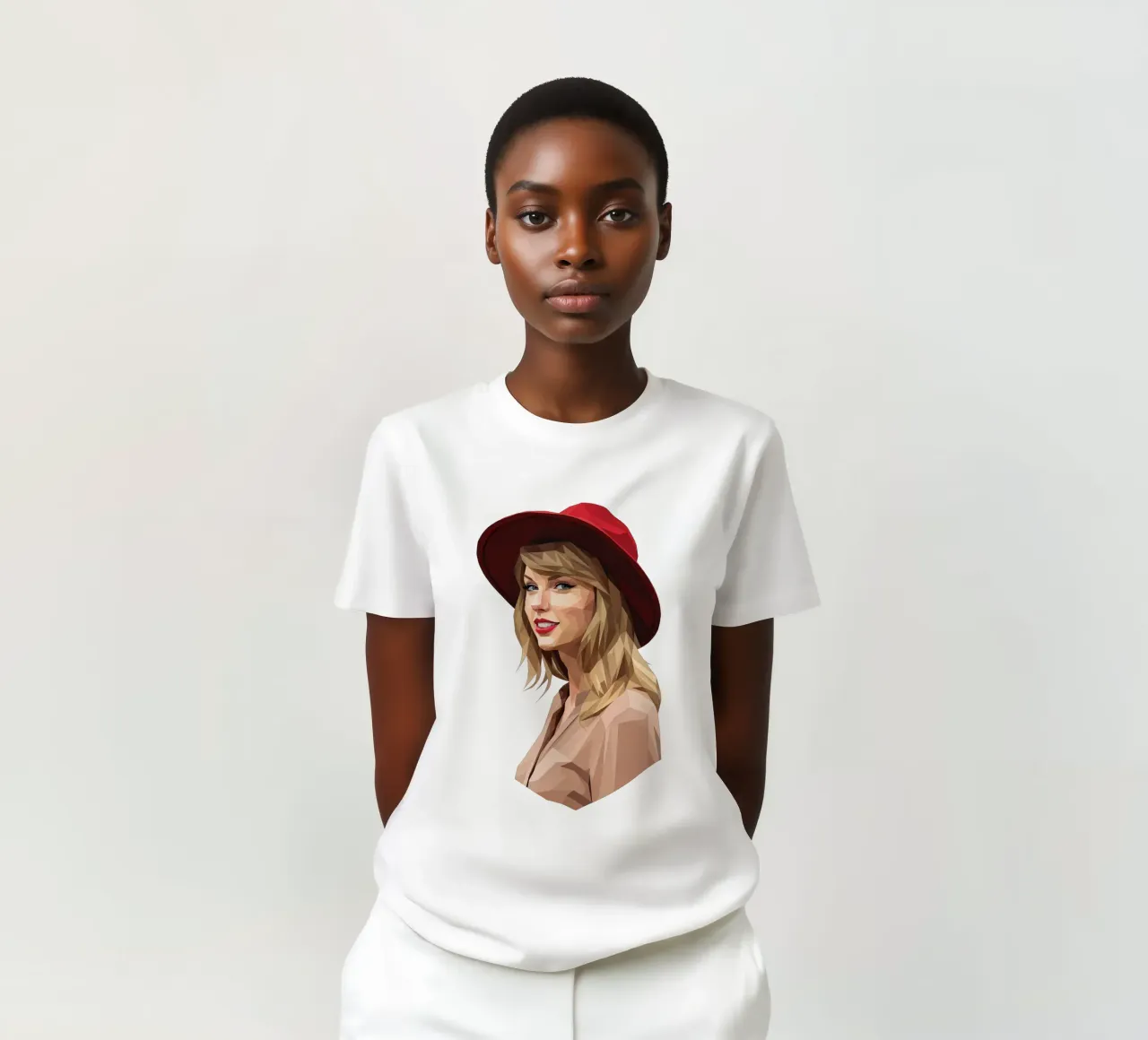 Taylor Swift con cappello rosso Low poly t-shirt da Low Profile
