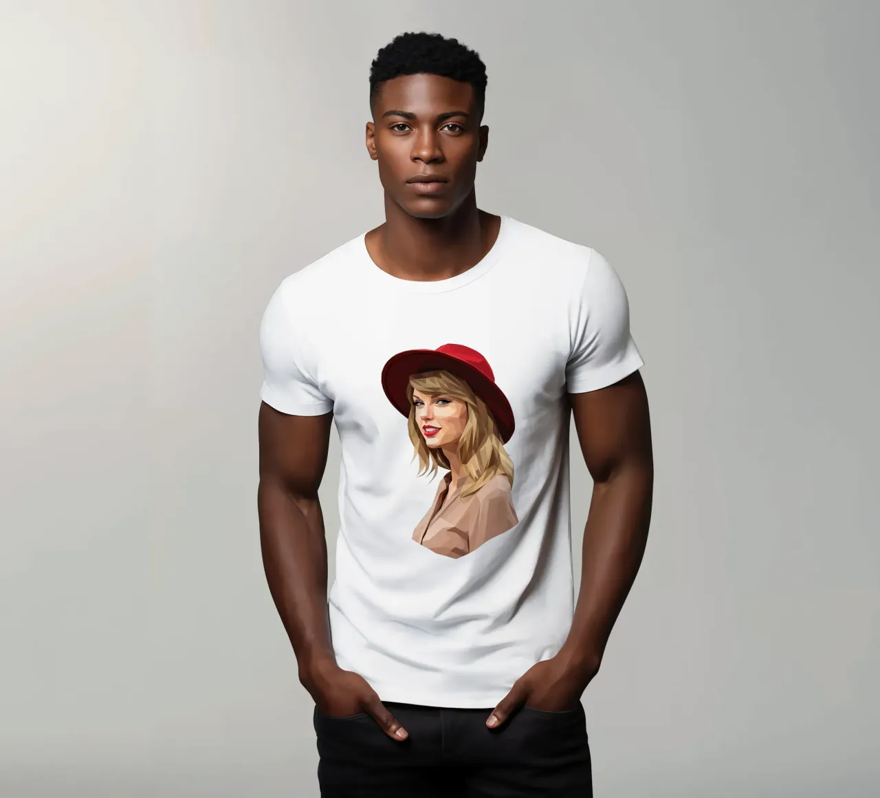 Taylor Swift con cappello rosso Low poly t-shirt da Low Profile
