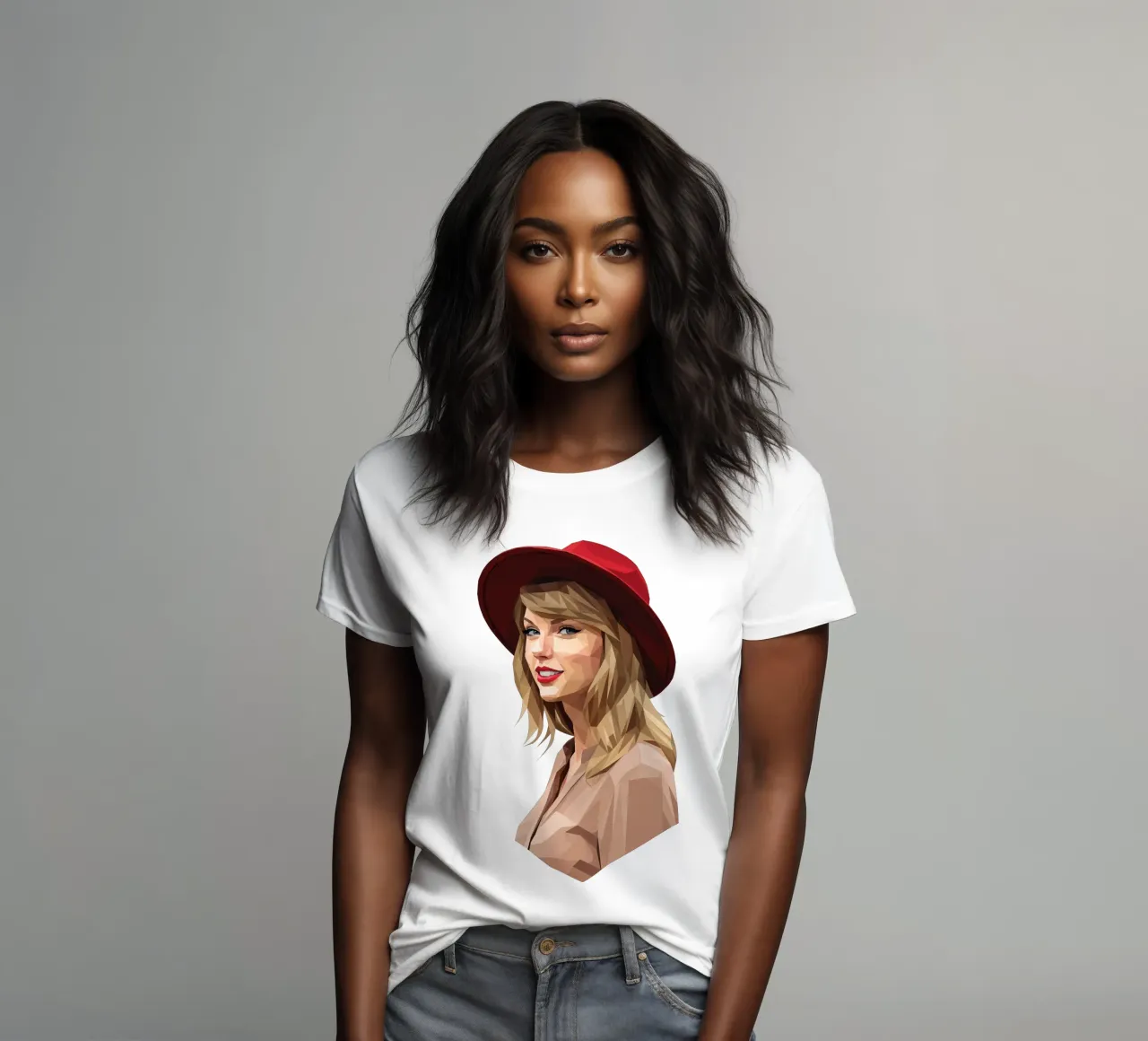 Taylor Swift con cappello rosso Low poly t-shirt da donna da Low Profile