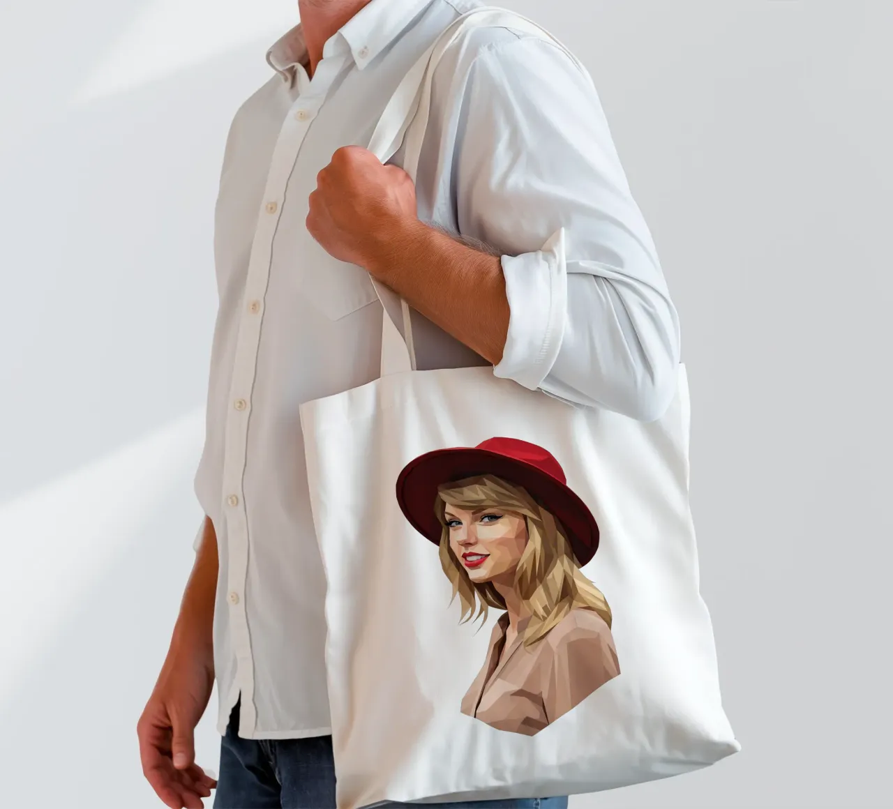 Taylor Swift con cappello rosso Low poly borsa in juta da Low Profile