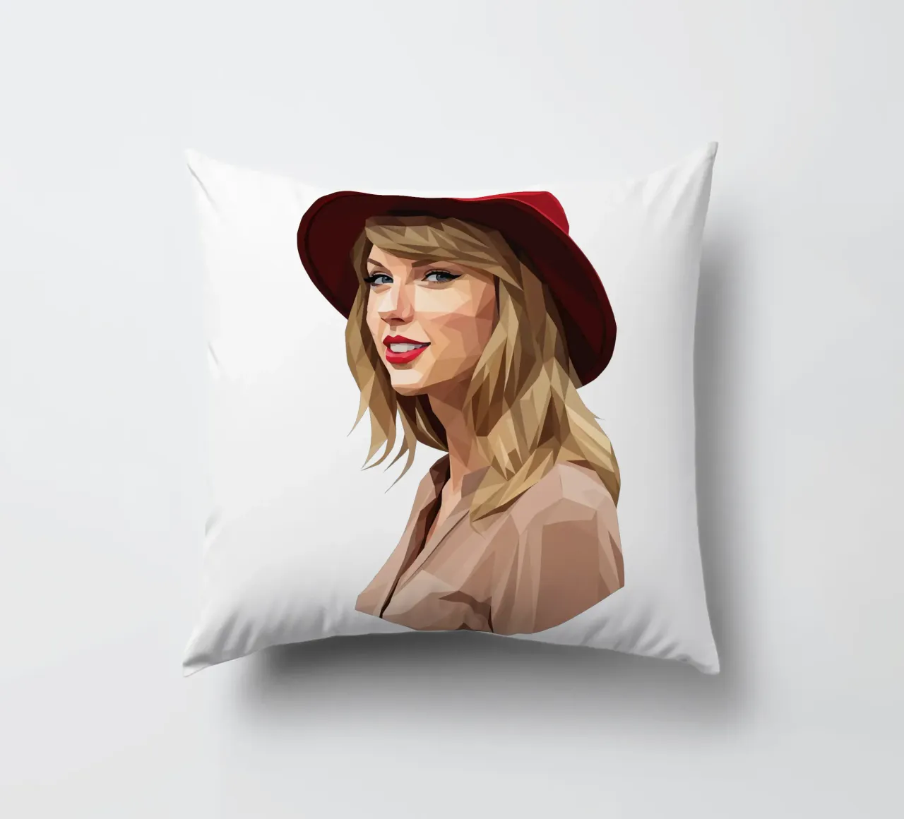 Taylor Swift con cappello rosso Low poly cuscino da Low Profile
