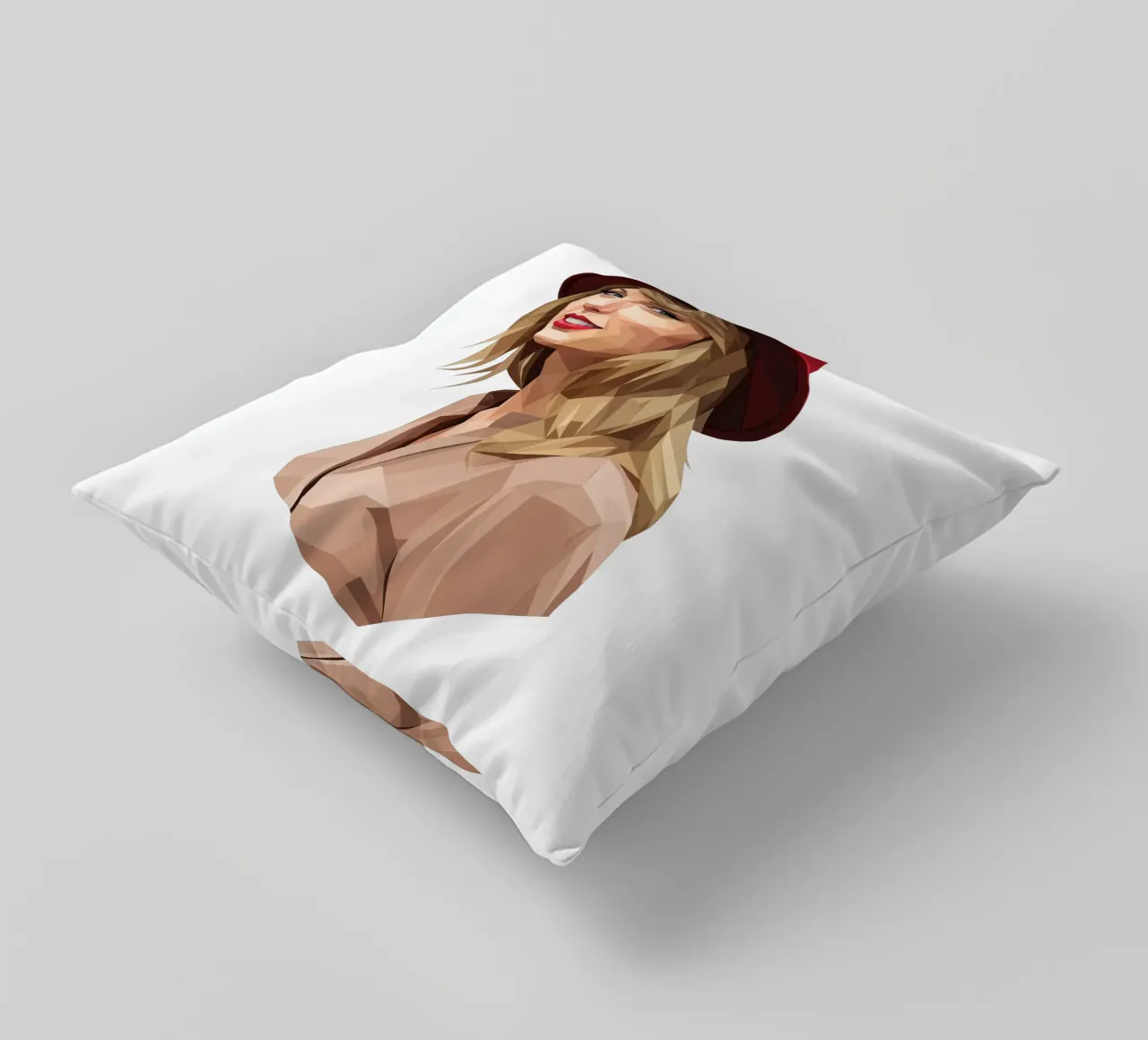 Taylor Swift con cappello rosso Low poly cuscino da Low Profile
