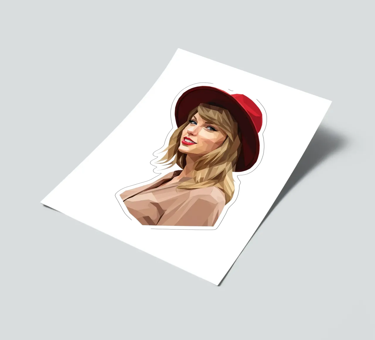 Taylor Swift mit rotem Hut Low Poly Stickerbogen von Low Profile