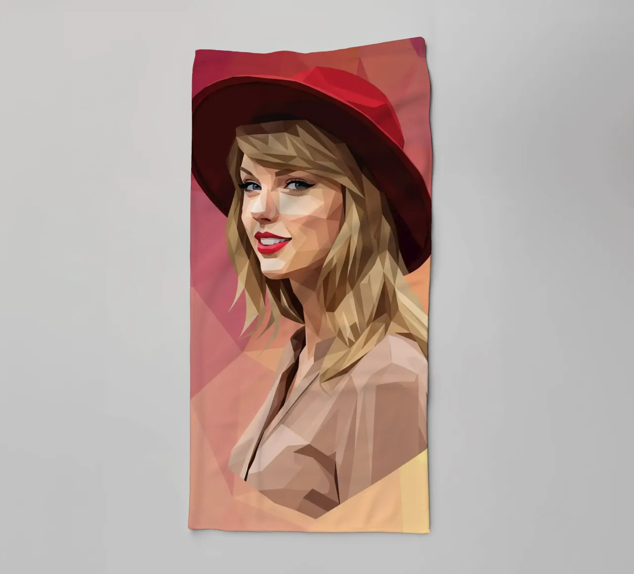 Taylor Swift mit rotem Hut Low Poly Handtuch von Low Profile