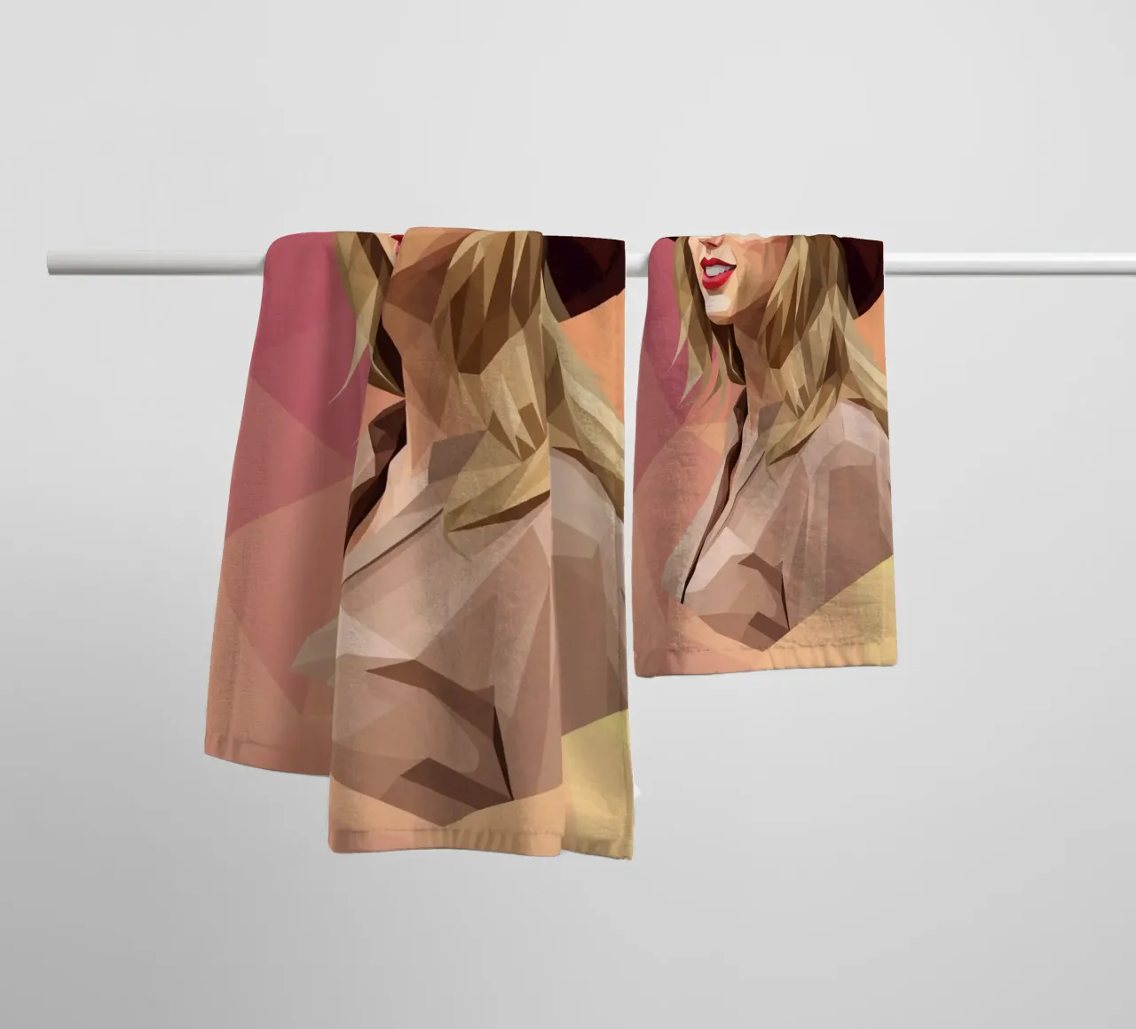 Taylor Swift mit rotem Hut Low Poly Handtuch von Low Profile
