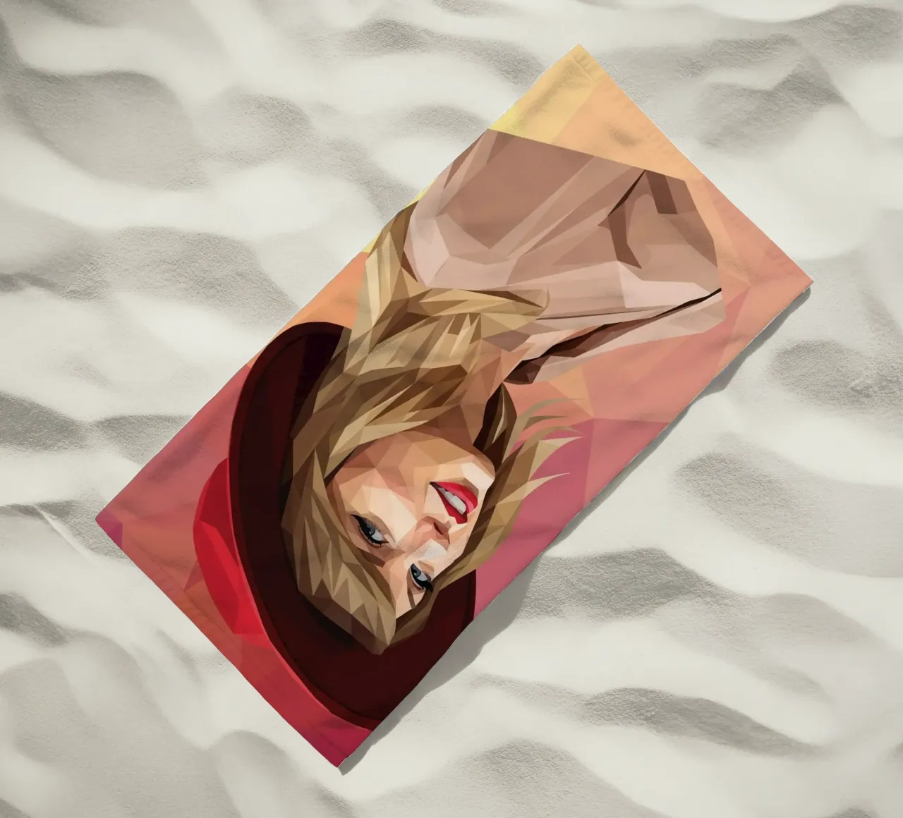 Taylor Swift con cappello rosso Low poly telo mare da Low Profile