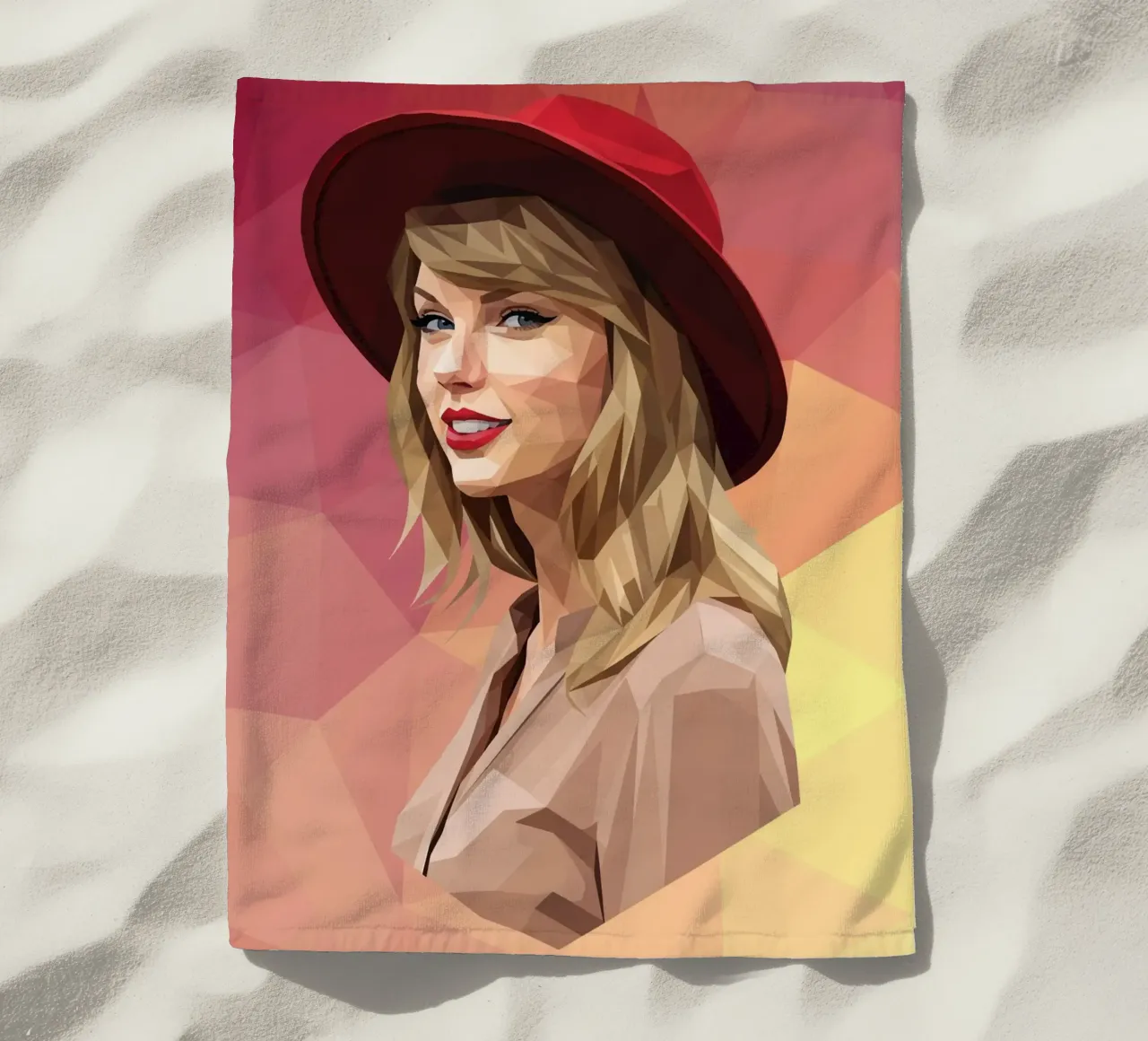 Taylor Swift con cappello rosso Low poly telo mare da Low Profile