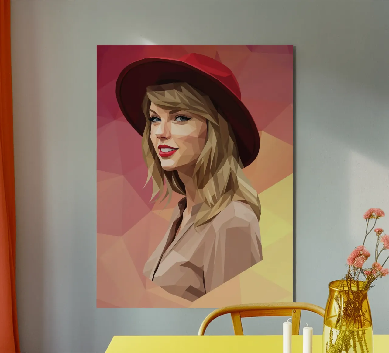 Taylor Swift con cappello rosso Low poly alluminio dibond da Low Profile