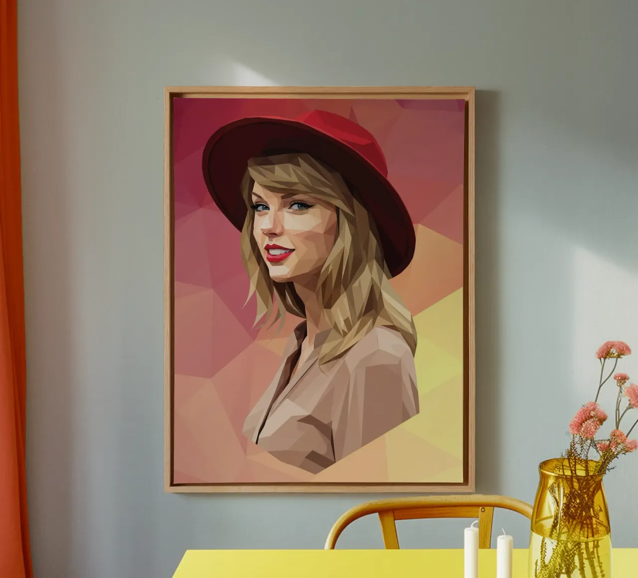 Taylor Swift with red hat Low poly canvas by Low Profile