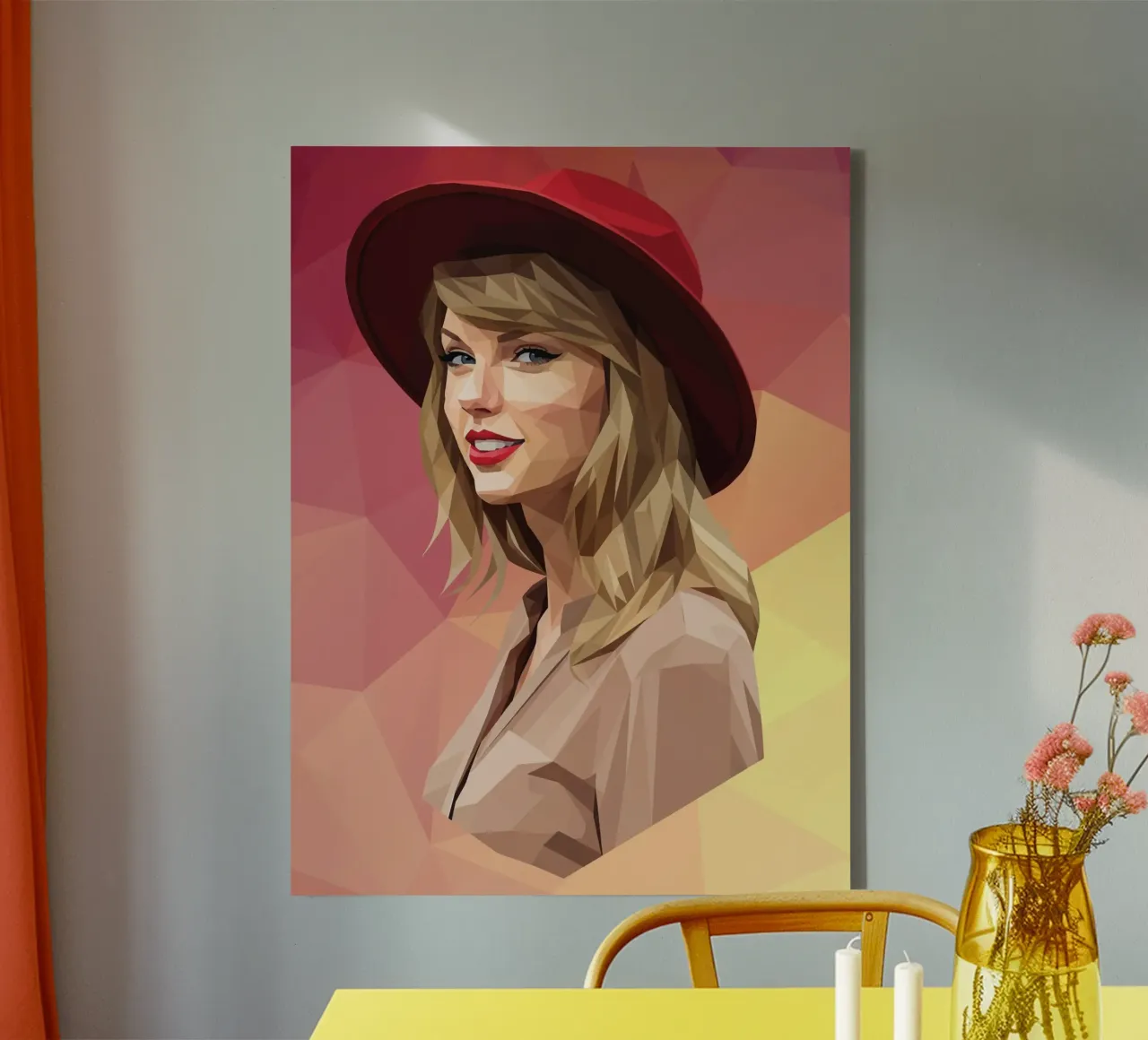 Taylor Swift with red hat Low poly canvas by Low Profile