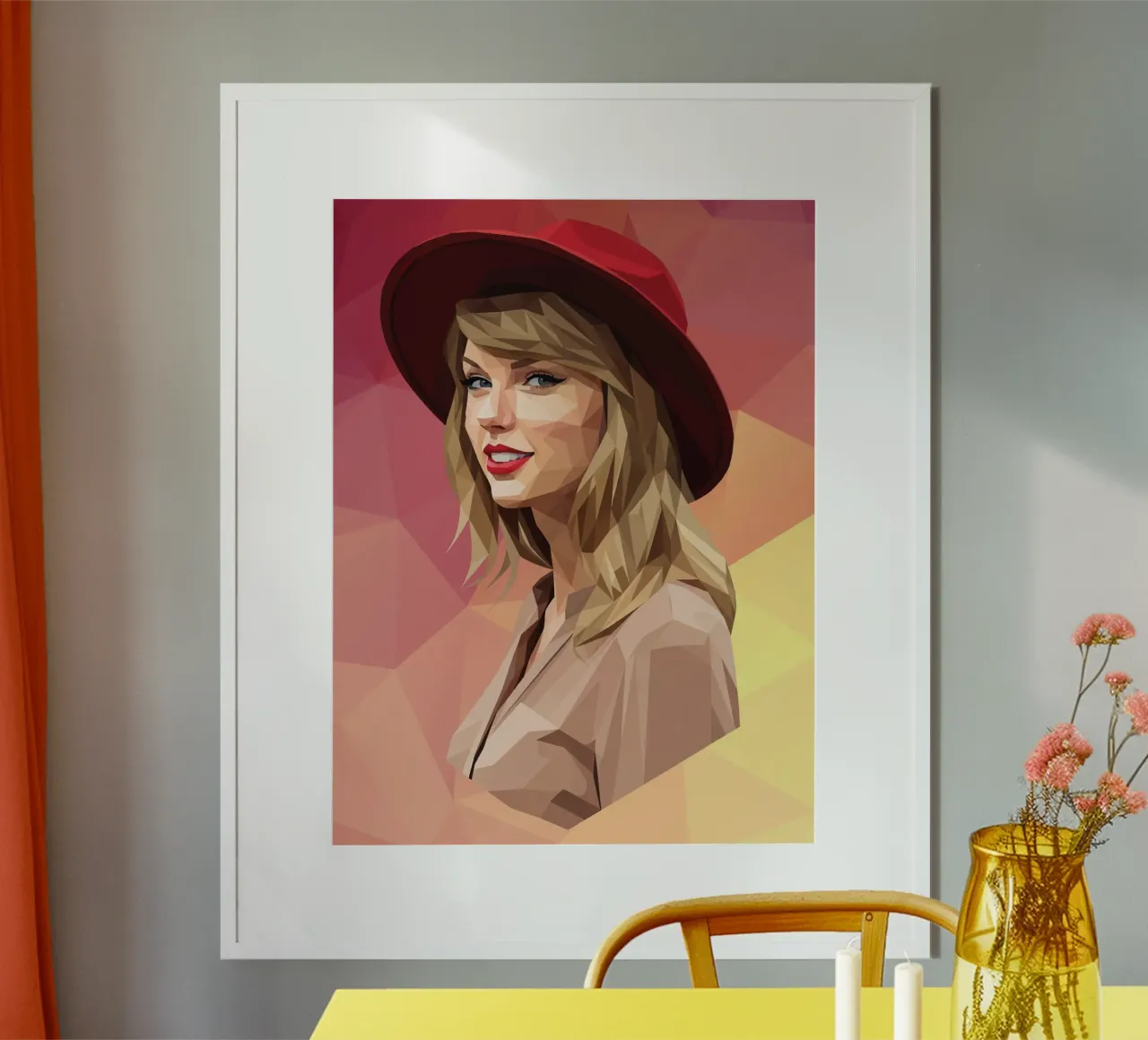 Taylor Swift con cappello rosso Low poly carta hahnemühle da Low Profile