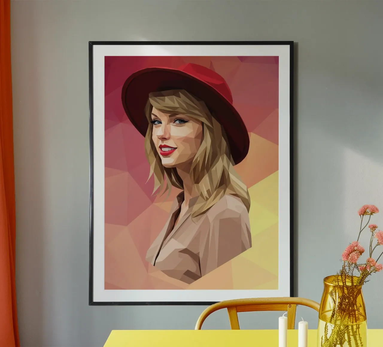 Taylor Swift con cappello rosso Low poly carta hahnemühle da Low Profile