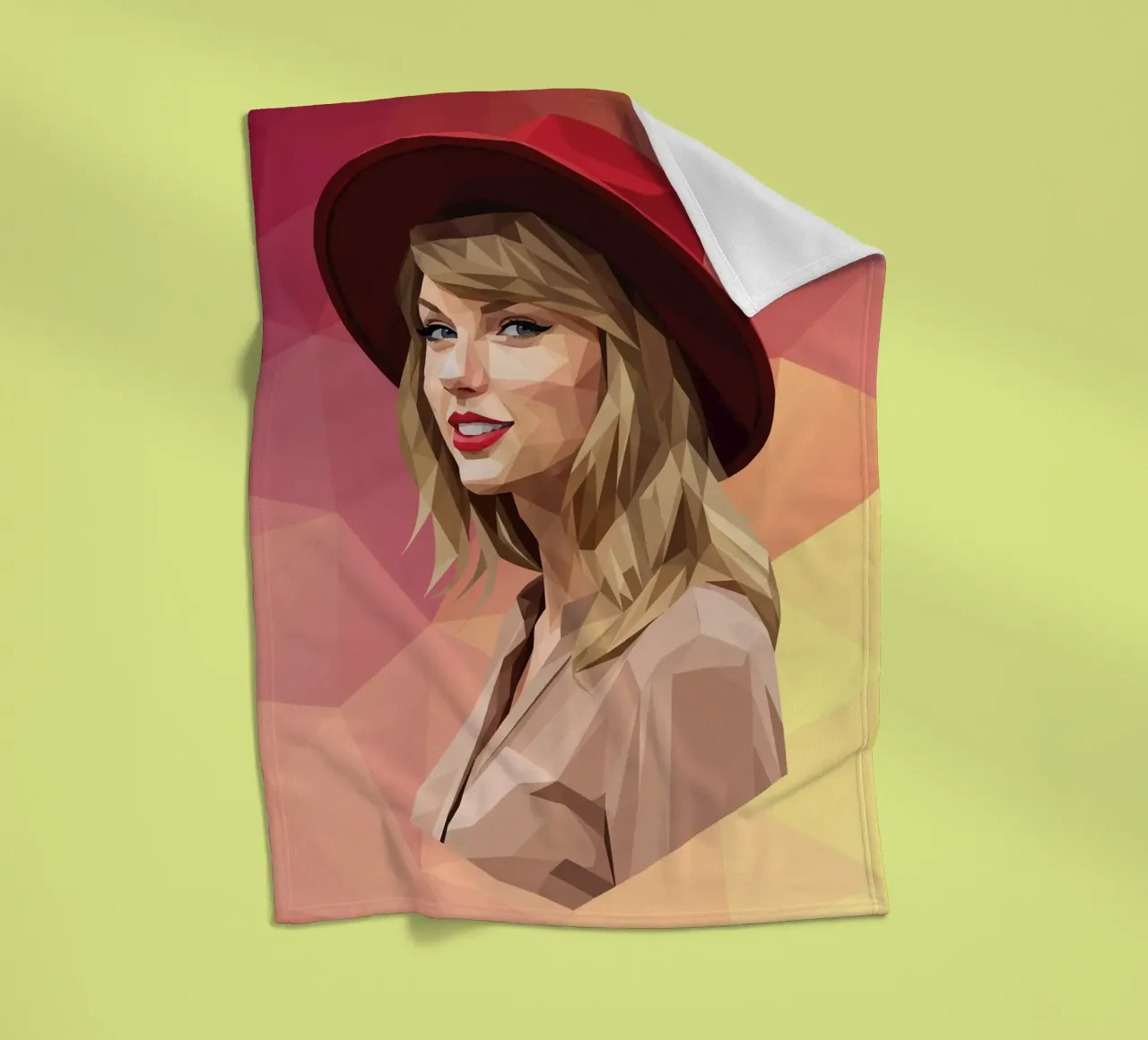 Taylor Swift mit rotem Hut Low Poly Fleecedecke von Low Profile