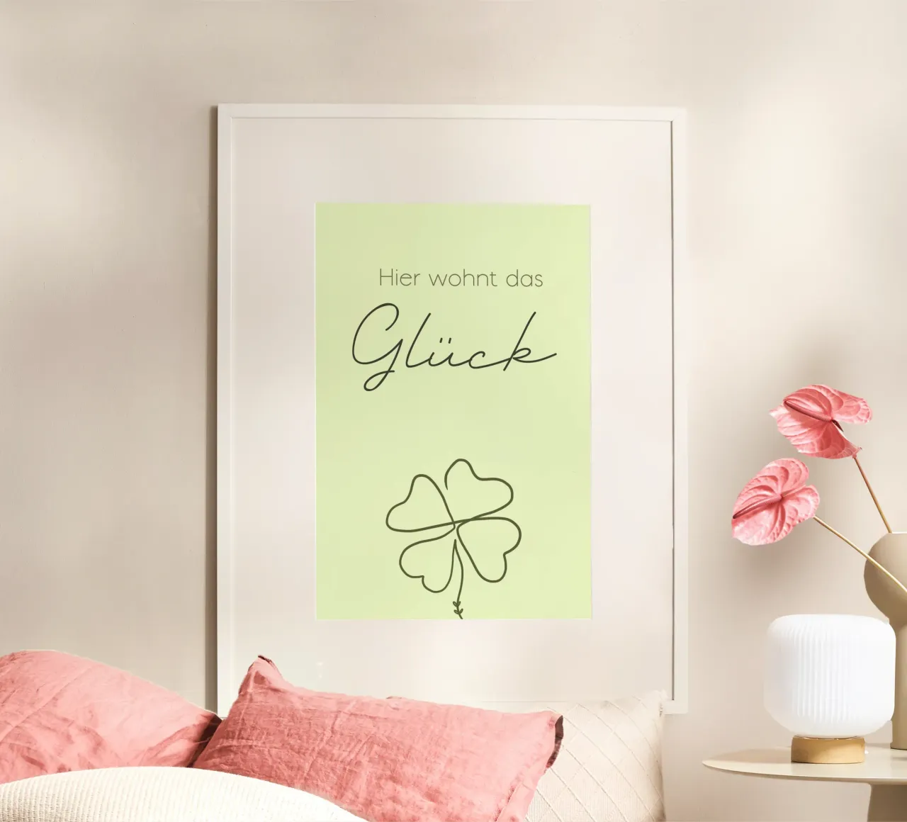 Minimal Boho Line Art - Qui è dove vive la felicità carta hahnemühle da Spruch drauf!