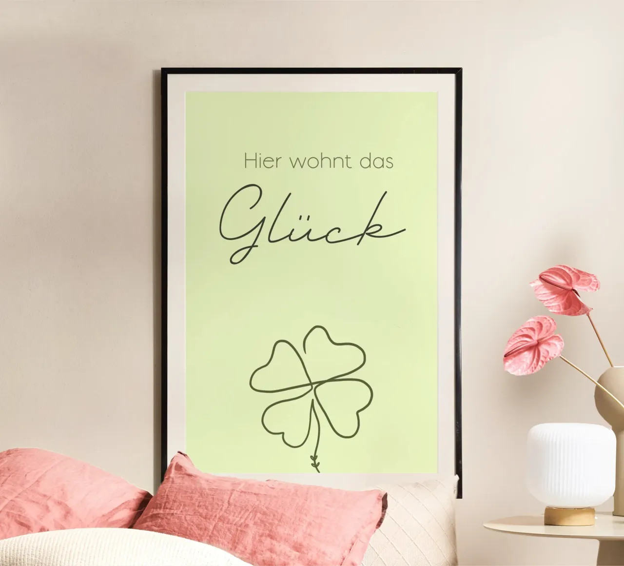 Minimal Boho Line Art - Qui è dove vive la felicità carta hahnemühle da Spruch drauf!