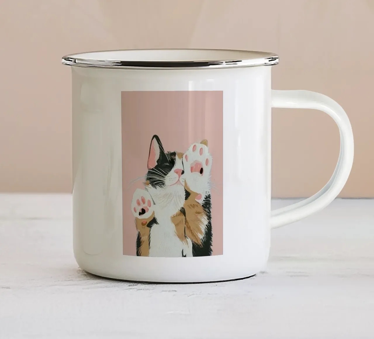 cat in pink tone tazza in smalto da morgal