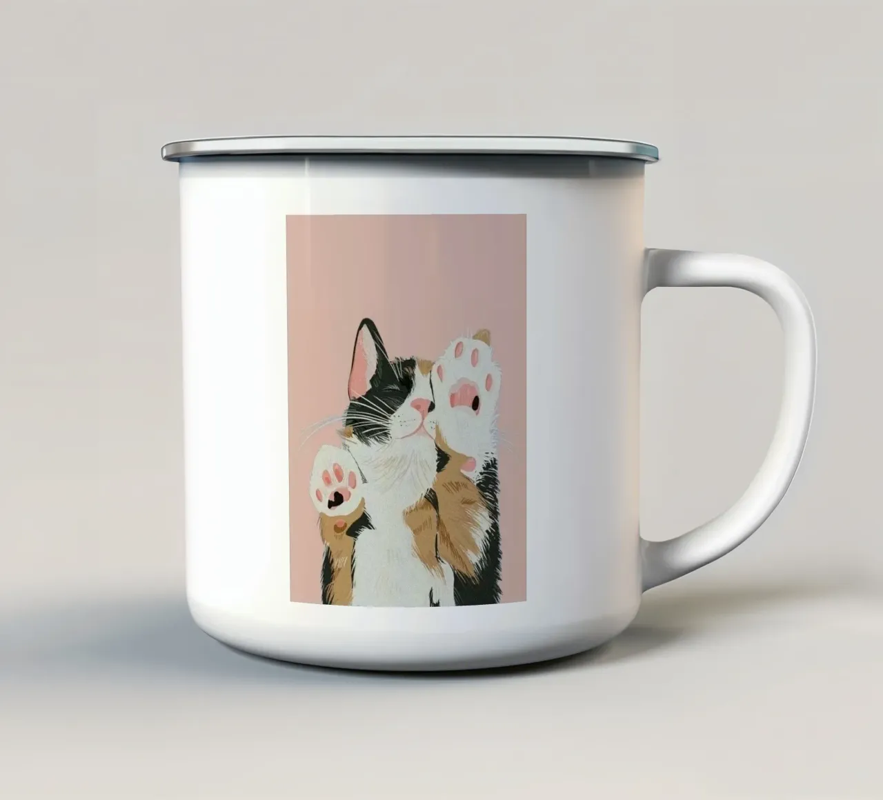 cat in pink tone tazza in smalto da morgal