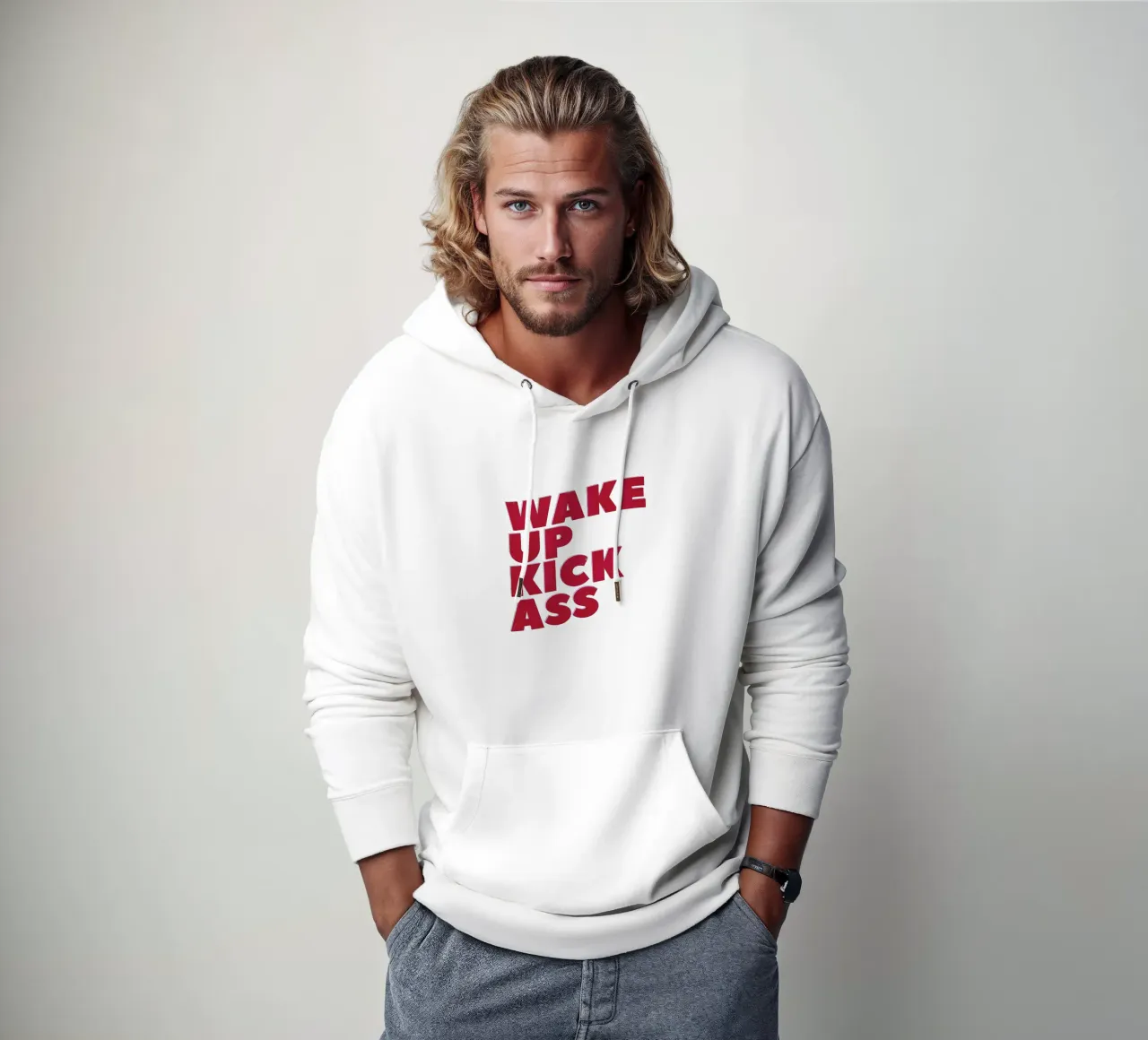 Wake Up Kick Ass – Bold Typography Poster felpa con cappuccio da showmemars