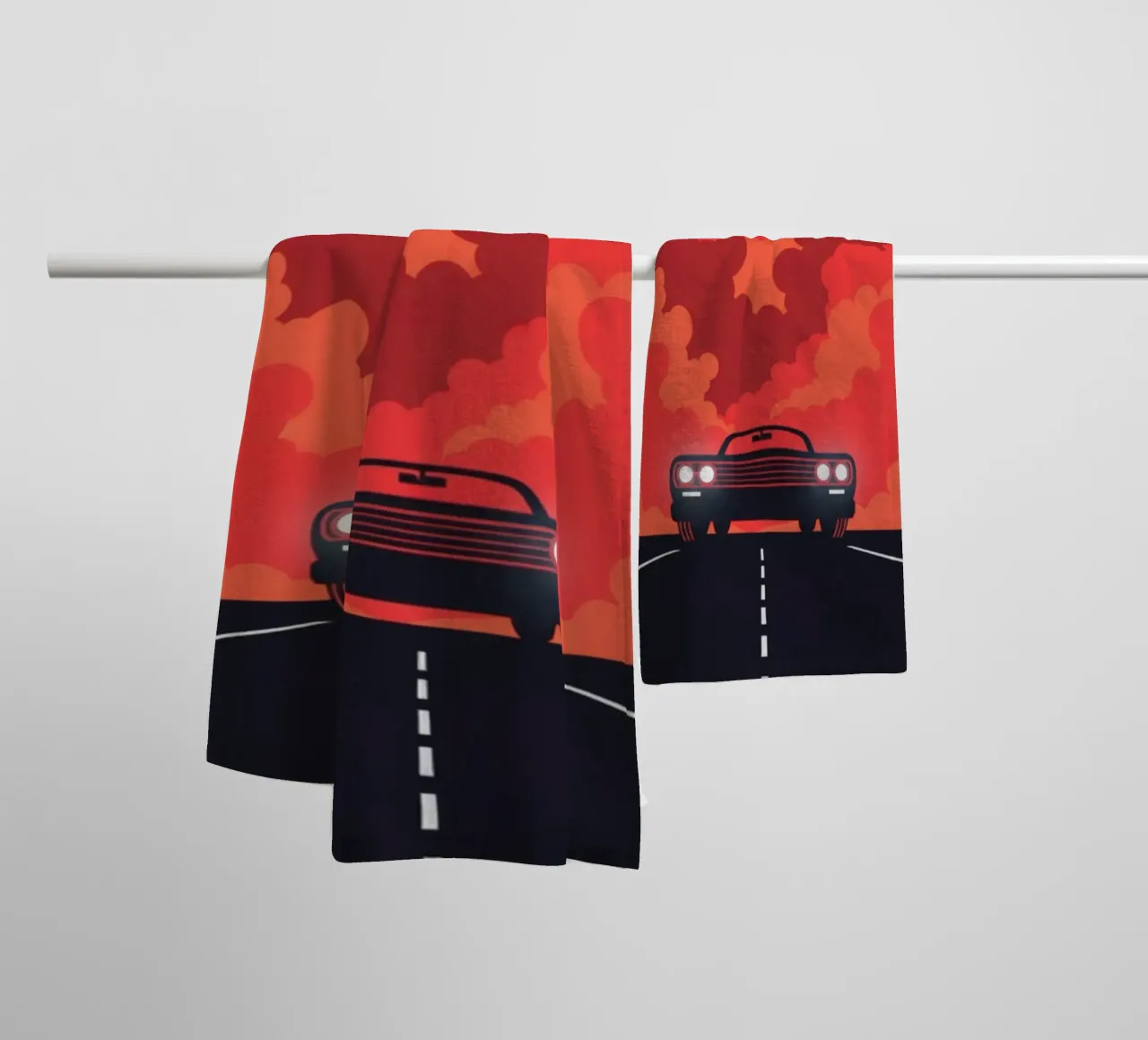 car in red cloudy asciugamano da bagno da morgal