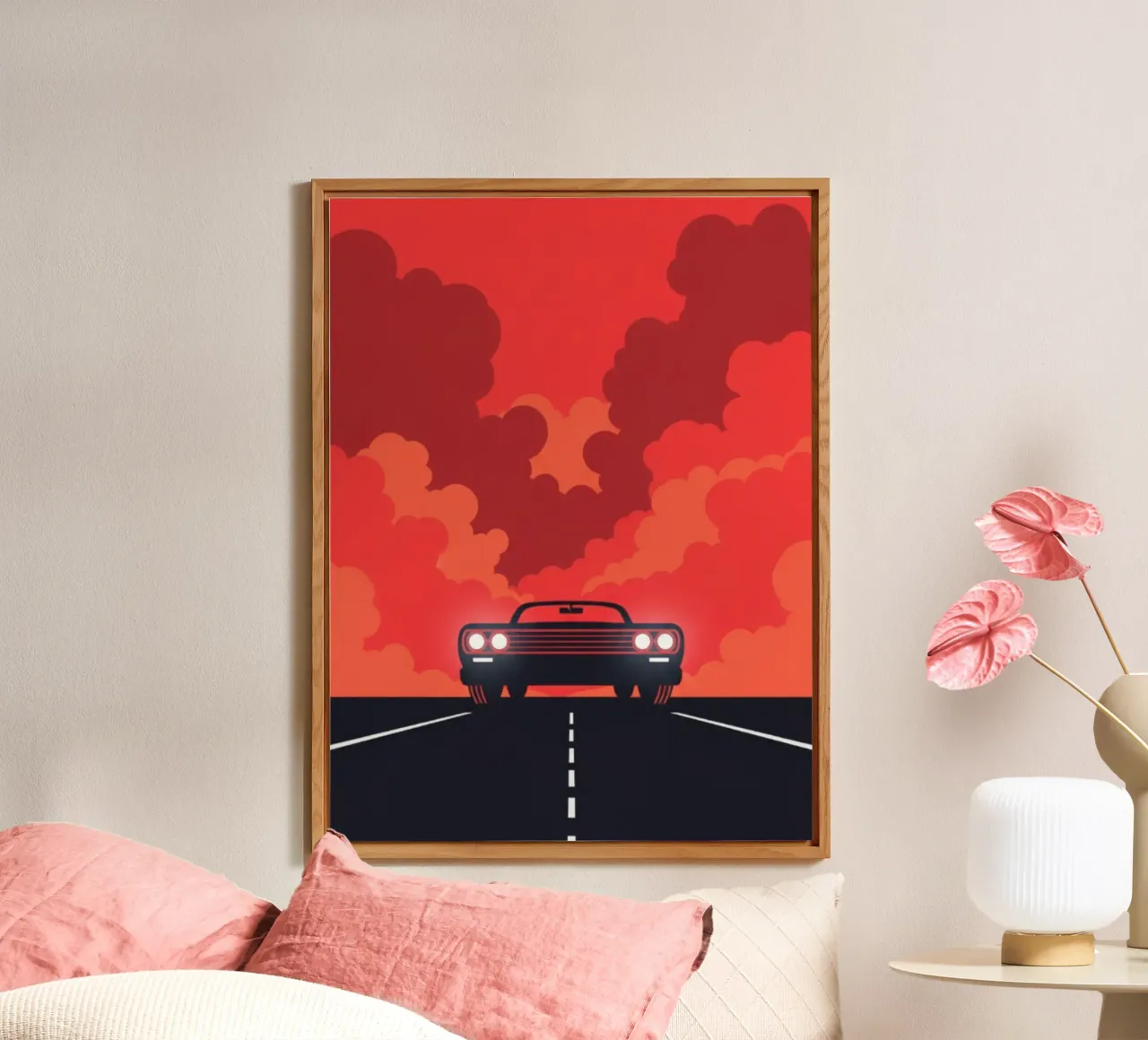 car in red cloudy alluminio dibond da morgal