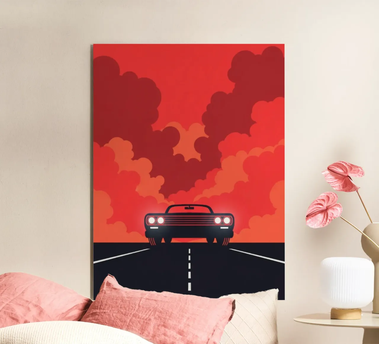 car in red cloudy alluminio dibond da morgal