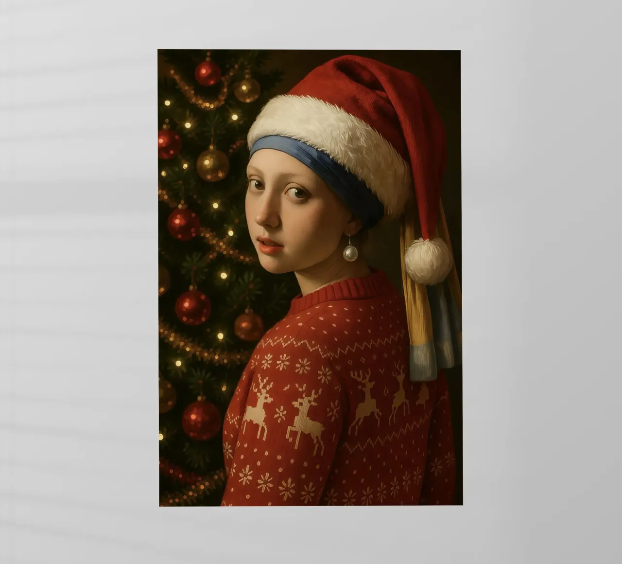 RAGAZZA CON ORECCHINO DI PERLA CHE INDOSSA UN CAPPELLO DA BABBO NATALE pellicola backlit da ARTOMATIC