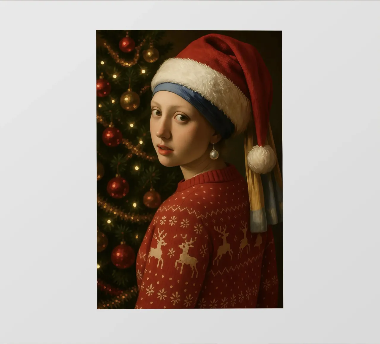 RAGAZZA CON ORECCHINO DI PERLA CHE INDOSSA UN CAPPELLO DA BABBO NATALE pellicola backlit da ARTOMATIC