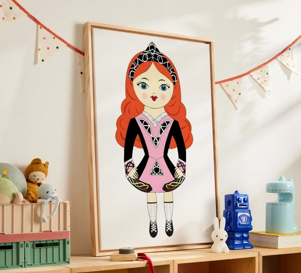 IRISH DANCER IN PINK COSTUME canvas with Floater frame by ARTOMATIC